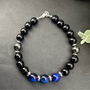 Blue Tigers Eye Bracelet sterling silver
